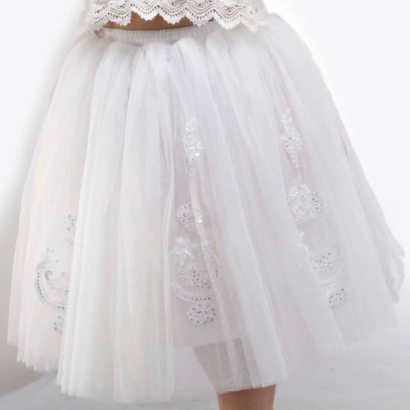 Bridal Tulle Skirt with Lace Appliques White Knee Length Womens One Size OS -08 - Picture 6 of 9